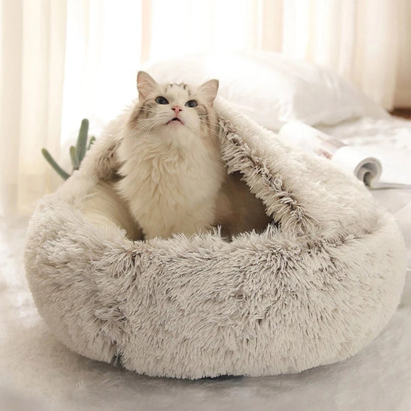 Winter Cat Bed Round Plush Warm Soft Pet Bed for Cat Soft Long Plush Mat For Small Dogs Puppy Sleeping bag Cats Nest