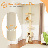 Adjustable 210-274CM Floor to Ceiling Cat Tree Tower 5 Tiers Climbing Tree for Indoor Cats with Condo Scratching Post Ladders