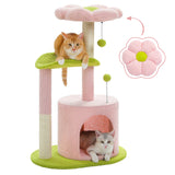 Flower Cat Tree with Natural Sisal Scratching Post, Cozy Cat Condo, Top Perch, Small Cat Tower for Small Indoor Cats, Pet Toys