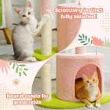 Flower Cat Tree with Natural Sisal Scratching Post, Cozy Cat Condo, Top Perch, Small Cat Tower for Small Indoor Cats, Pet Toys