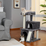 Cat Tree Luxury Cat Towers with Double Condos Spacious Perch Cat Hammock Fully Wrapped Scratching Sisal Post and Dangling Balls