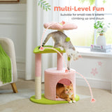 Flower Cat Tree with Natural Sisal Scratching Post, Cozy Cat Condo, Top Perch, Small Cat Tower for Small Indoor Cats, Pet Toys