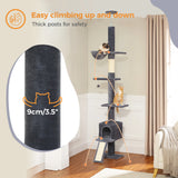 Adjustable 210-274CM Floor to Ceiling Cat Tree Tower 5 Tiers Climbing Tree for Indoor Cats with Condo Scratching Post Ladders