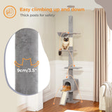 Adjustable 210-274CM Floor to Ceiling Cat Tree Tower 5 Tiers Climbing Tree for Indoor Cats with Condo Scratching Post Ladders