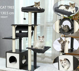 Height 130.5CM Modern Cat Tree Condo with Tunnel Scratching Posts for Cat Activity Multi-Level Tower Large Perch Hummock rascador gato