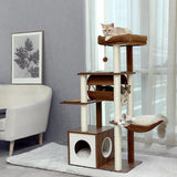 Height 130.5CM Modern Cat Tree Condo with Tunnel Scratching Posts for Cat Activity Multi-Level Tower Large Perch Hummock rascador gato