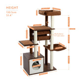 Height 130.5CM Modern Cat Tree Condo with Tunnel Scratching Posts for Cat Activity Multi-Level Tower Large Perch Hummock rascador gato