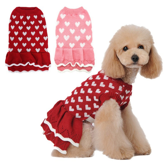 Pet Dog Sweater Dress Love Pattern Dog Clothes Small Dogs Cat Warm Coat Jacket Skirt For Dachshund Chihuahua Small Large Dogs - Your Healthy Version