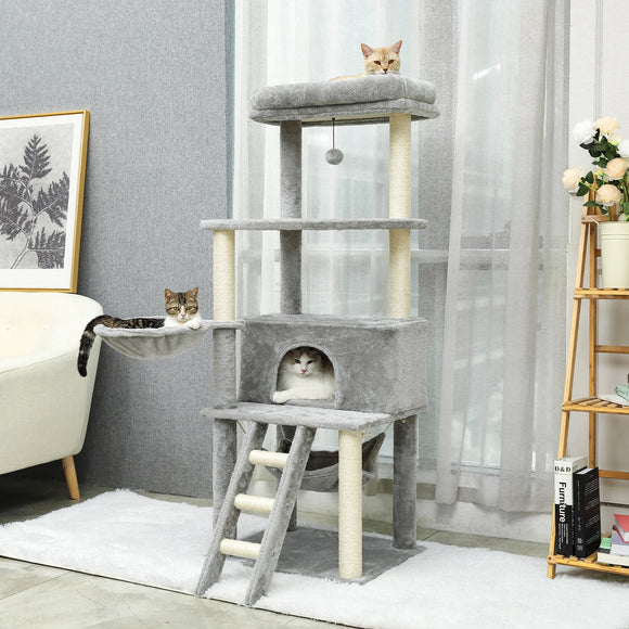 Cat Tree Tower Scratching Sisal Post Multi-Level Pet Climbing Tree with Hammock Bed Cat Ladder Extra Large Perch with Toy Ball - Your Healthy Version