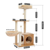 Modern Cat Tree Wooden Multi-Level Cat Scraper Tower Luxury Nest Cat Climbing Frame Cozy Condos Deeper Version Dangling Balls - Your Healthy Version