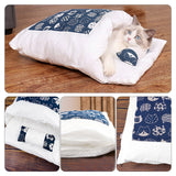 Japanese Cat Bed Warm Cat Sleeping Bag Deep Sleep Cave Winter Removable Pet House Bed for Cats Dogs Nest Cushion with Pillow - Your Healthy Version