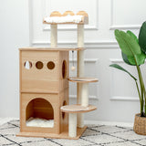 Modern Cat Tree Wooden Multi-Level Cat Scraper Tower Luxury Nest Cat Climbing Frame Cozy Condos Deeper Version Dangling Balls - Your Healthy Version