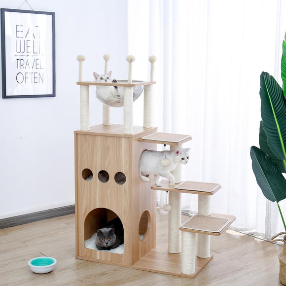 Cat Tree Furniture Tower Climb Activity Tree Scratcher Play House Kitty Tower Furniture Pet Play House - Your Healthy Version