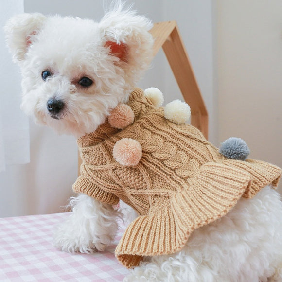 Sweet Cat Dog Dress Knit Sweater Dress Autumn Winter Pet Party Wedding Girl Pug Yorkies Chihuahua Puppy perro Cat Skirt - Your Healthy Version