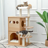 Modern Cat Tree Wooden Multi-Level Cat Scraper Tower Luxury Nest Cat Climbing Frame Cozy Condos Deeper Version Dangling Balls - Your Healthy Version