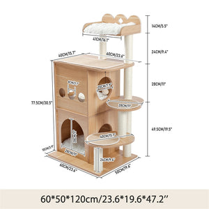 Modern Cat Tree Wooden Multi-Level Cat Scraper Tower Luxury Nest Cat Climbing Frame Cozy Condos Deeper Version Dangling Balls - Your Healthy Version