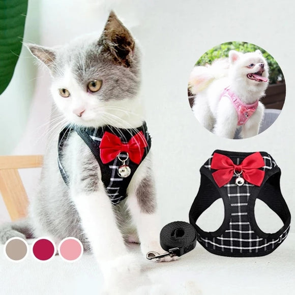 Adjustable Cat Harness Breathable Mesh Kitten Harness Leash Set With Bell Bowknot Pet Harness For Cat Dog Puppy Cat Accessories - Your Healthy Version