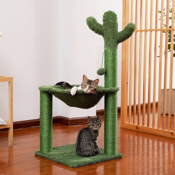 Cactus Cat Scratching Post with Sisal Rope Cat Scratcher Tree Towel with Comfortable Spacious Hammock Cats Climbing Frame - Your Healthy Version